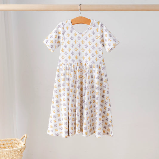 Black & Gold Fleur de Lis Organic Cotton Twirl Dress