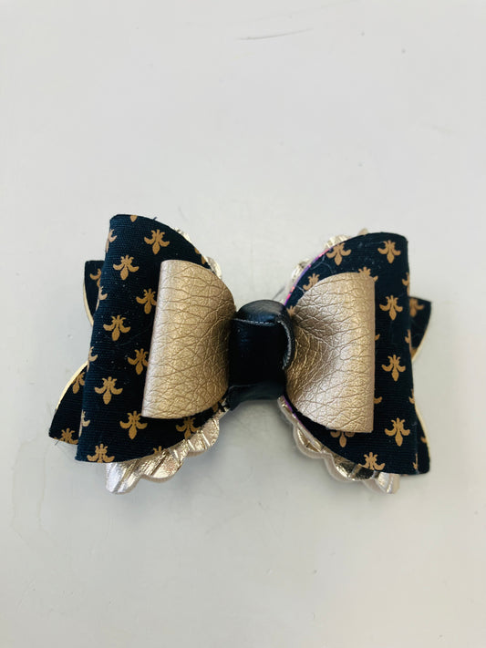 small black and gold bow with fleur de lis layered bow