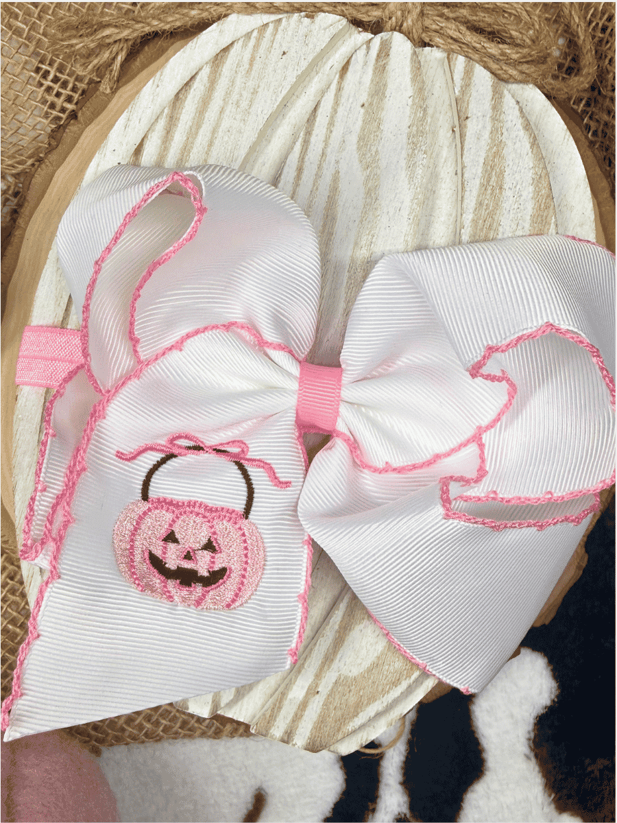 Pink Jack-O-Lantern Hair Bow | Halloween Bow