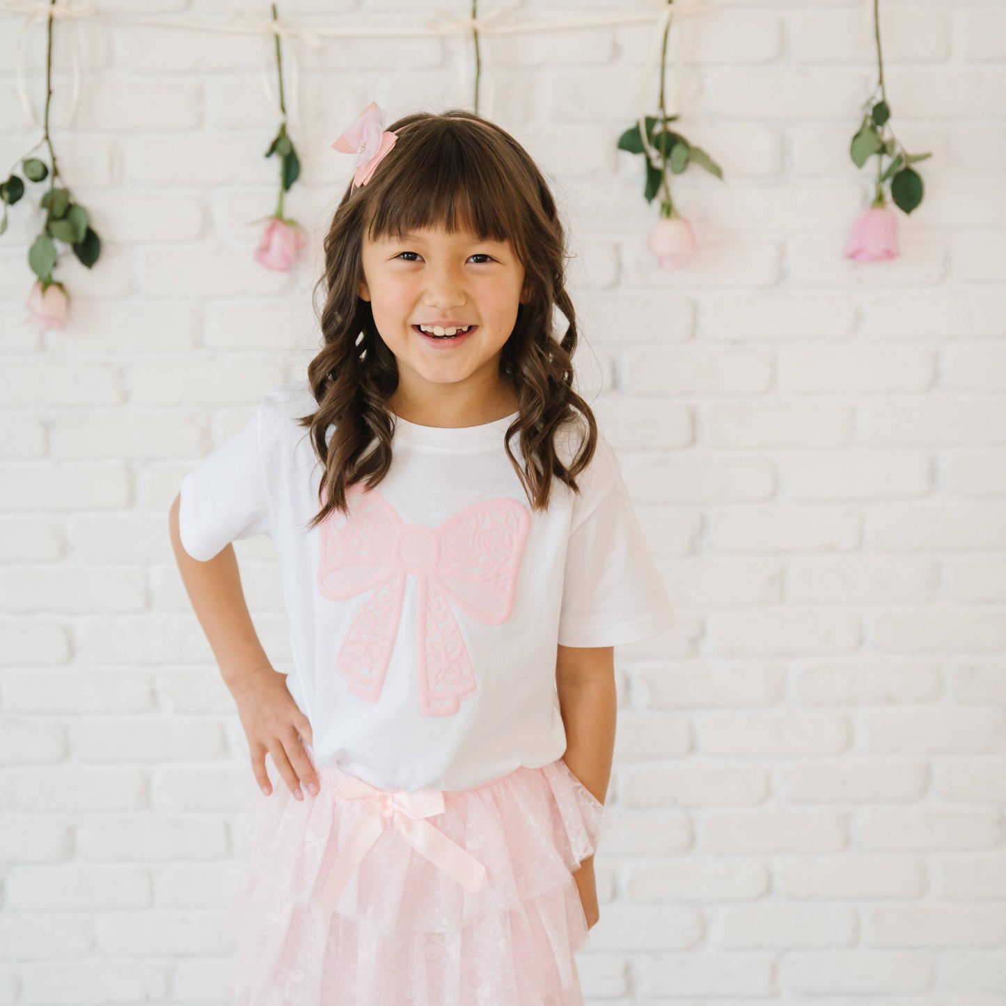 Lace Bow Puff Ink Short Sleeve T-Shirt