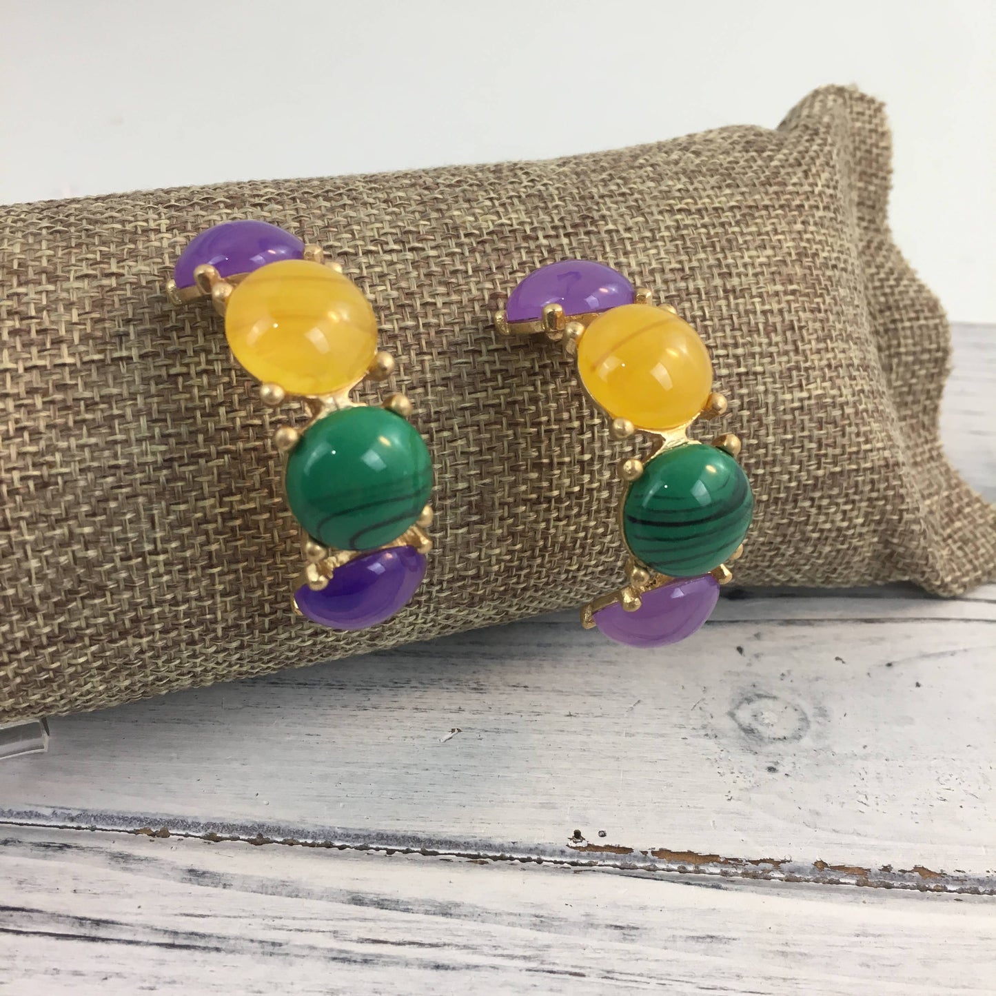 Mardi Gras marble stone hoop earrings 
