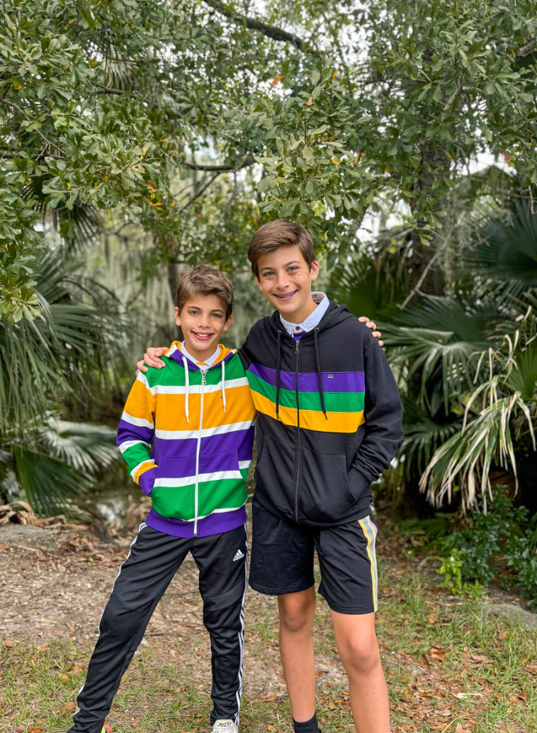 Thick Stripe Rugby Youth Zip Up Hoodie