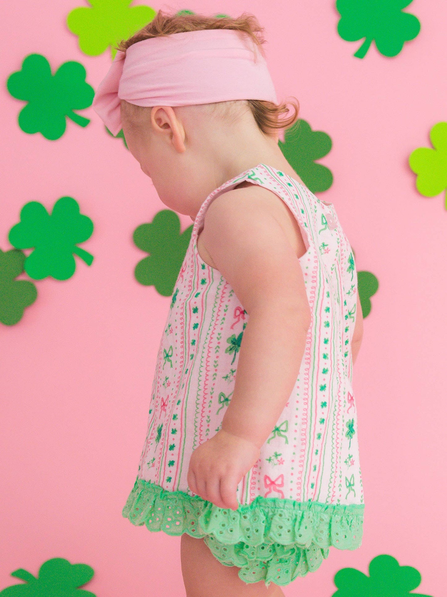 Baby Girls Clover Bows & Wishes Cotton Gauze Swing Top & Bloomer Set