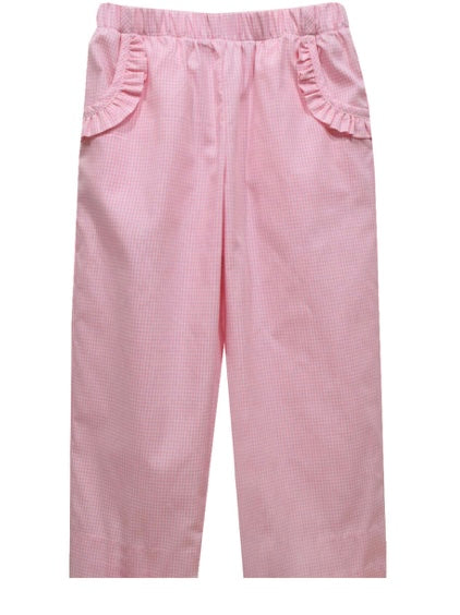 Light pink gingham girl ruffle pocket pant