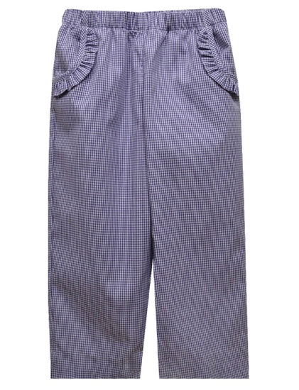 Purple gingham girl ruffle pocket pant