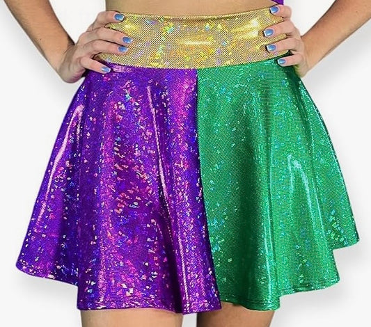 Mardi Gras holographic skater skirt