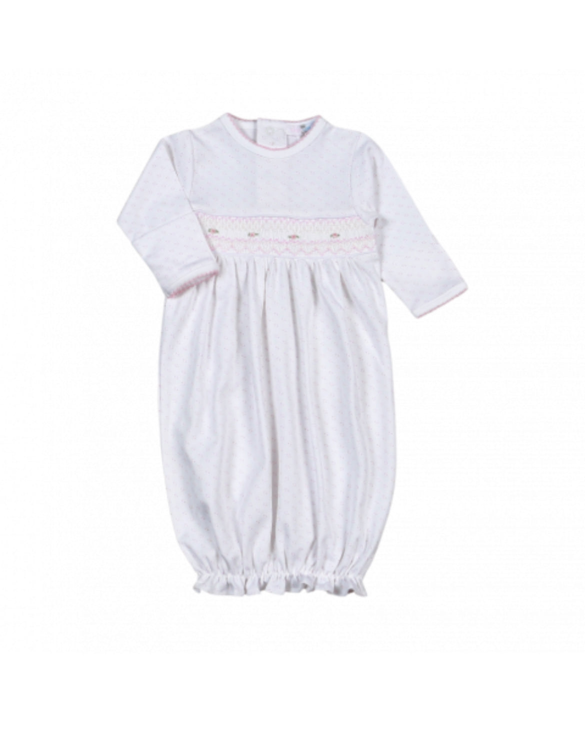 Sally Pink Dots Hand Smocked Gown with Bonnet