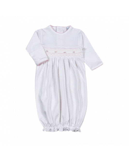Sally Pink Dots Hand Smocked Gown with Bonnet