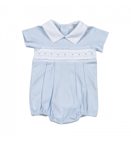 Tim Blue Hand Smocked Pima Bubble