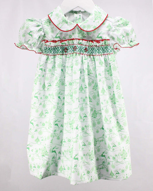 Green Christmas Toile Claire Dress