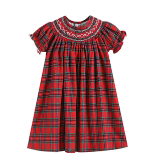 Christmas Plaid Smocked Bishop Dress