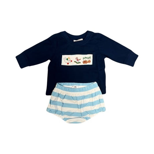 Smocked Nola Christmas boy bloomer set