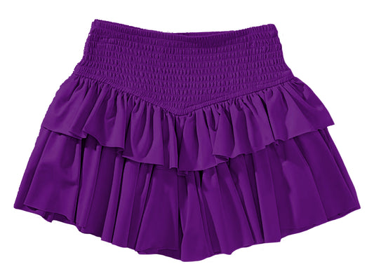 Purple Smocked Mesh Short