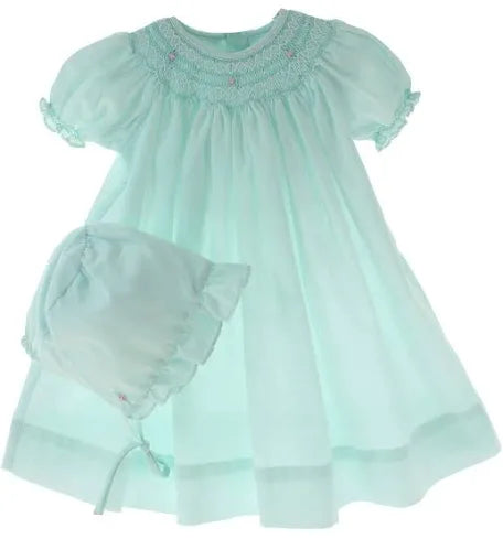 Smocked Mint Day gown W/ Pearls