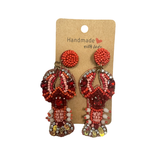 Red and gold sequin dangle crawfish earrings