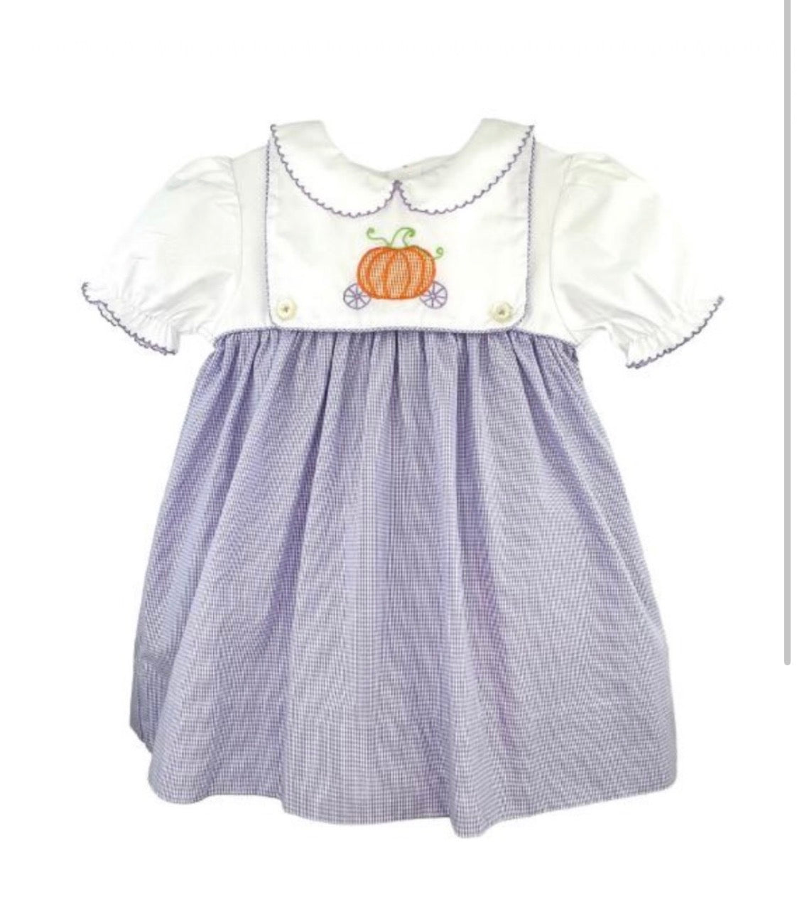 Lavender Micro-check Dress W/ Removable Bib: Pumpkin and Castle