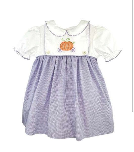 Lavender Micro-check Dress W/ Removable Bib: Pumpkin and Castle