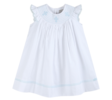 White and Blue Holy Smocked Bishop Dress