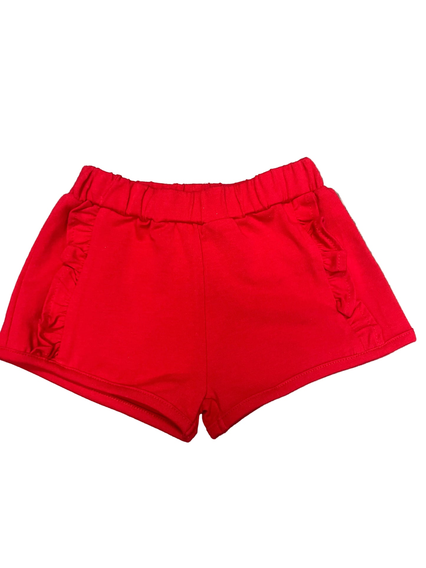 Red Knit Ruffle Shorts