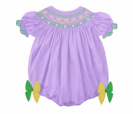 Mardi Gras Bow Smocked Bubble