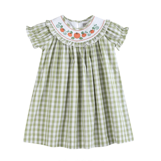 Sage Green Gingham Pumpkin Smocked Bishop Dress