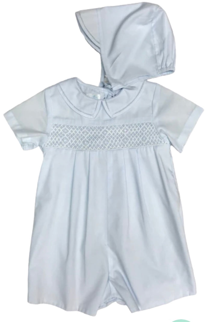 Blue smocked romper