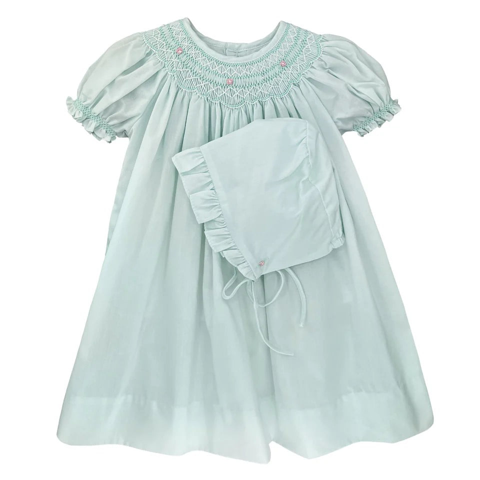 Mint daygown smocked with pearls