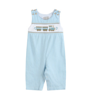 Blue Gingham Train Smocked Longall