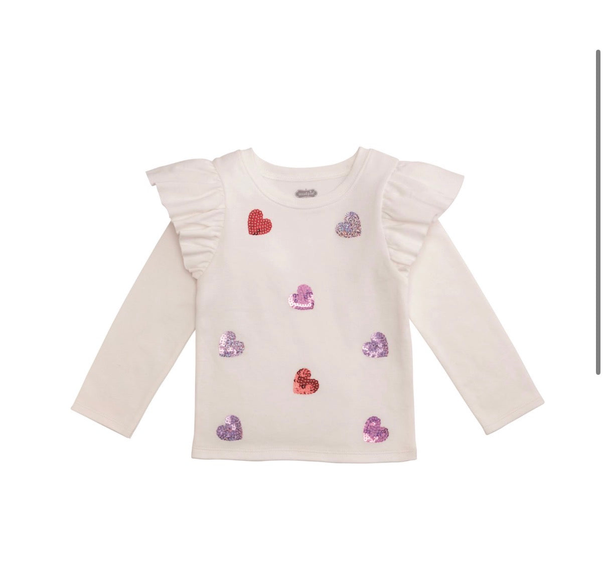 Ruffle Shoulder Heart Sequin Shirt