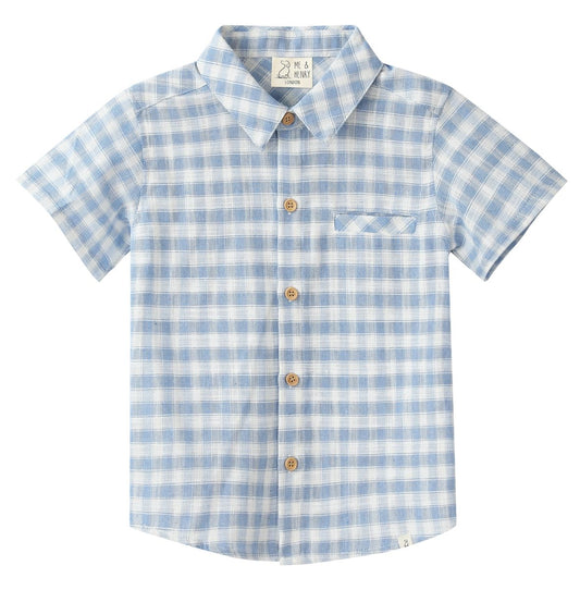 Blue White Plaid Woven Shirt