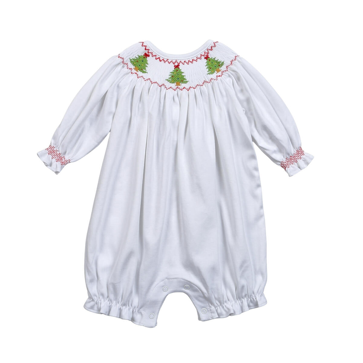 Christmas tree smocked Pima bubble