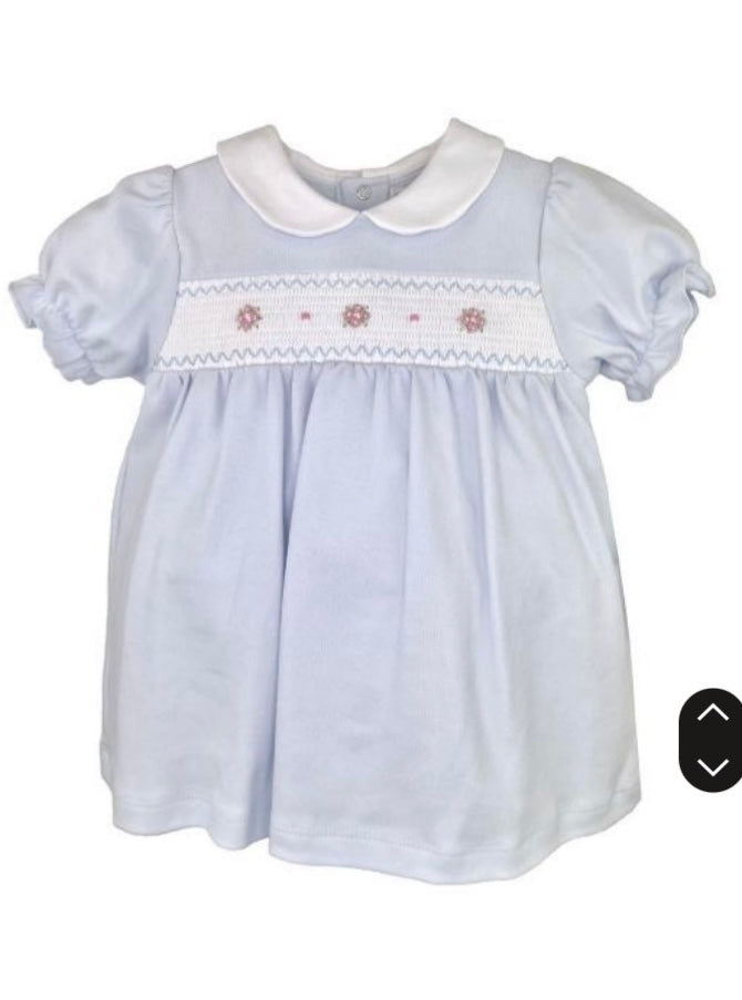 Blue Knit Smocked Bubble & Dress