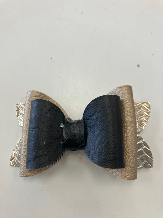 small solid black and gold leather metallic bow