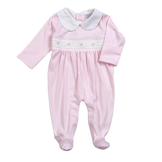 Pink smocked Pima footie