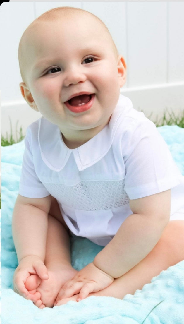 White smocked romper