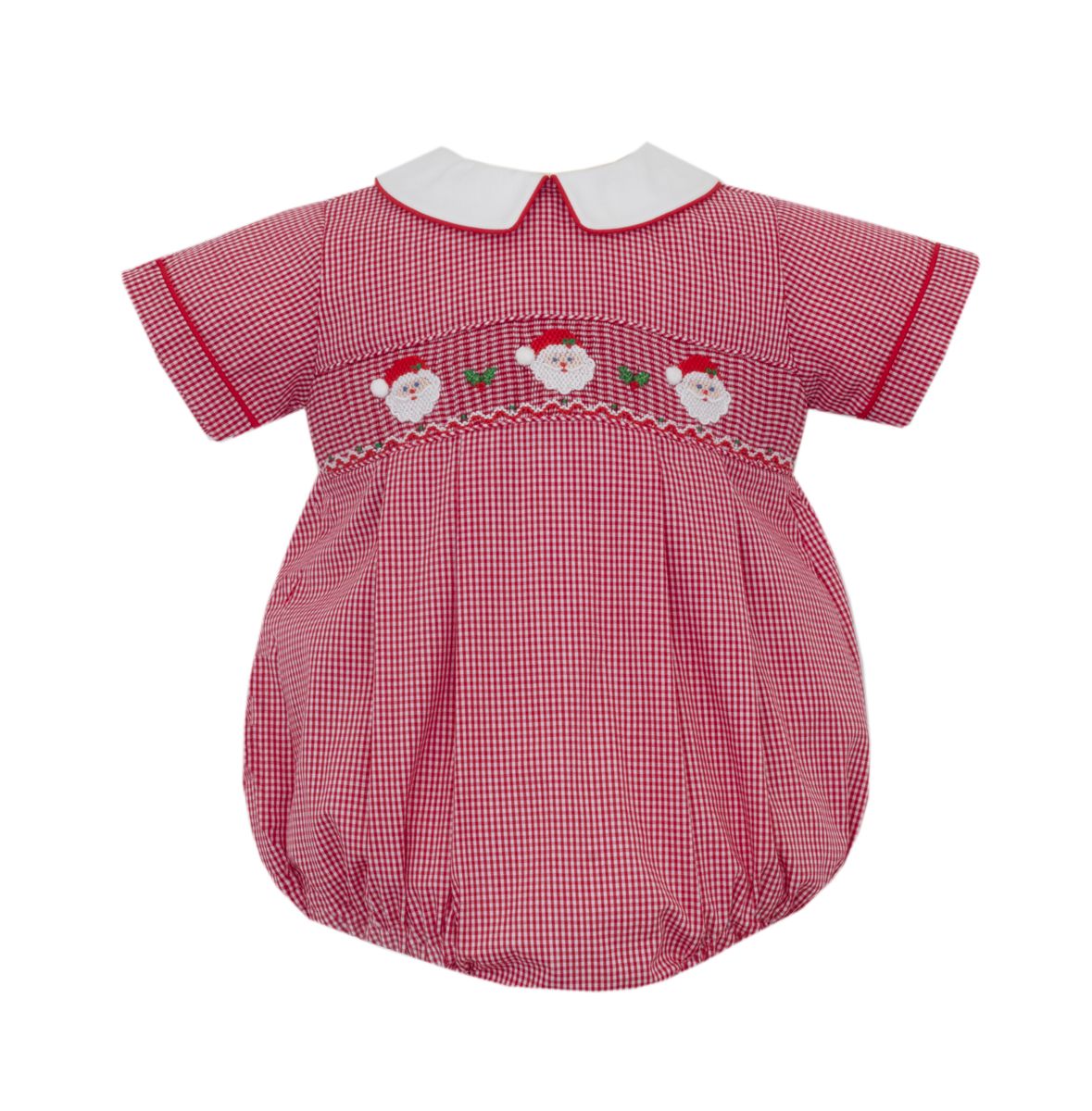Red Gingham Smocked Santa Boy Bubble