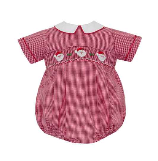 Red Gingham Smocked Santa Boy Bubble