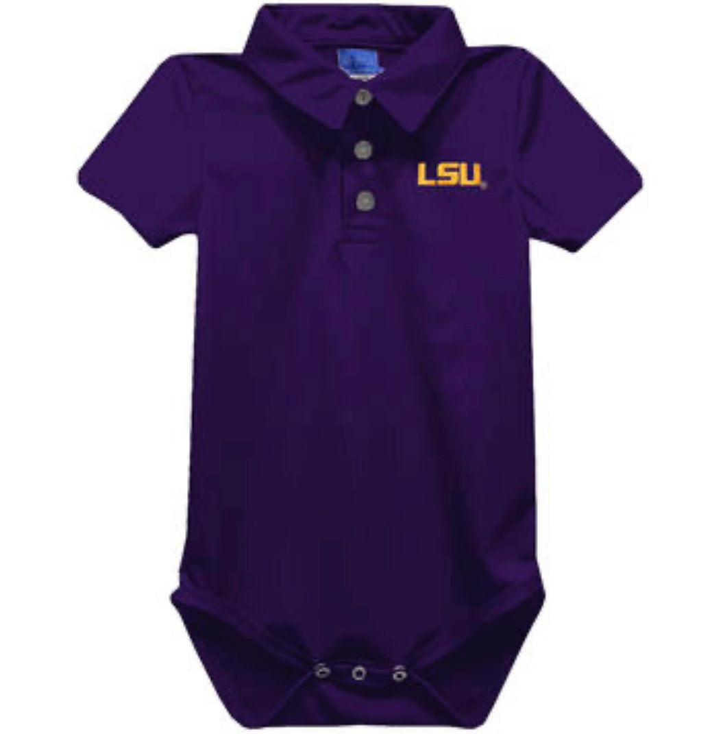 LSU Embroidered Purple Polo Onesie