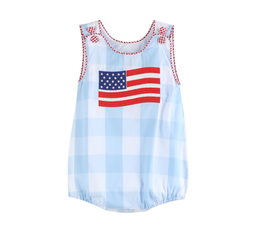 Light Blue Gingham American Flag Romper