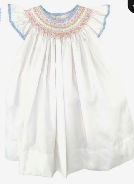 White Smocked With Blue Trim