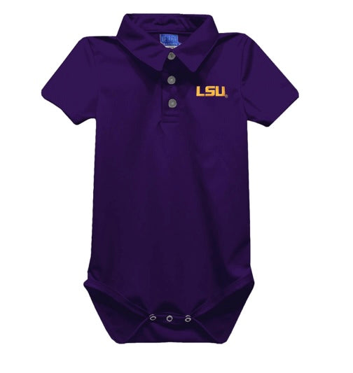 Lsu solid purple knot polo onsie