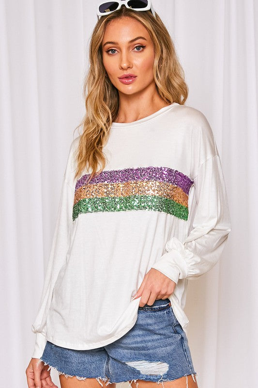 Sequin Stripe Mardi Gras Shirt