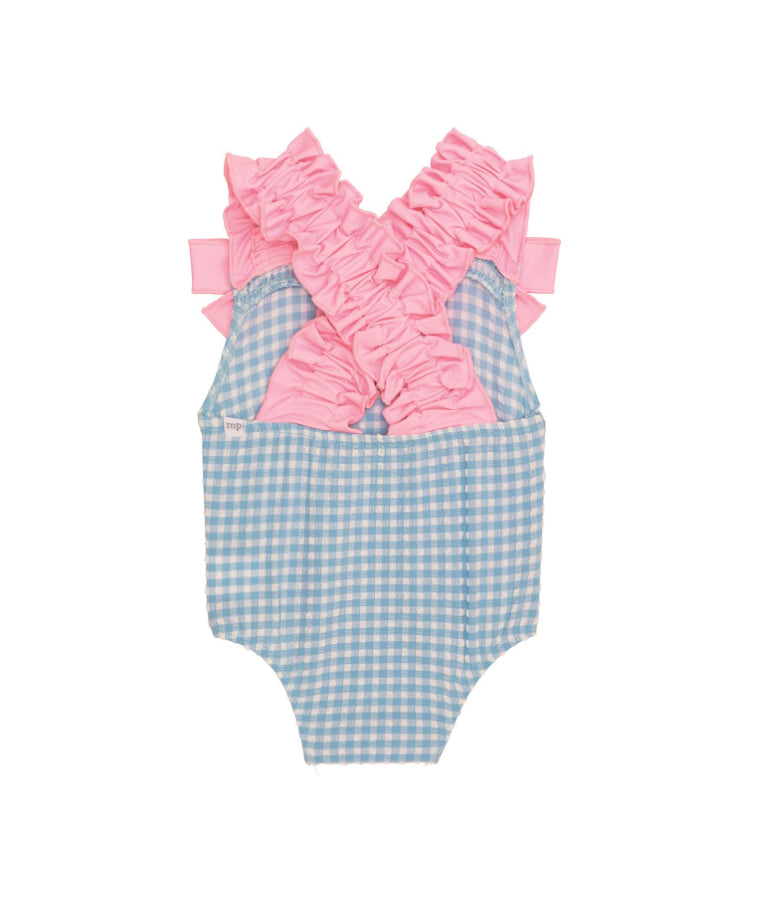 Blue Crinkle Check Swimsuit