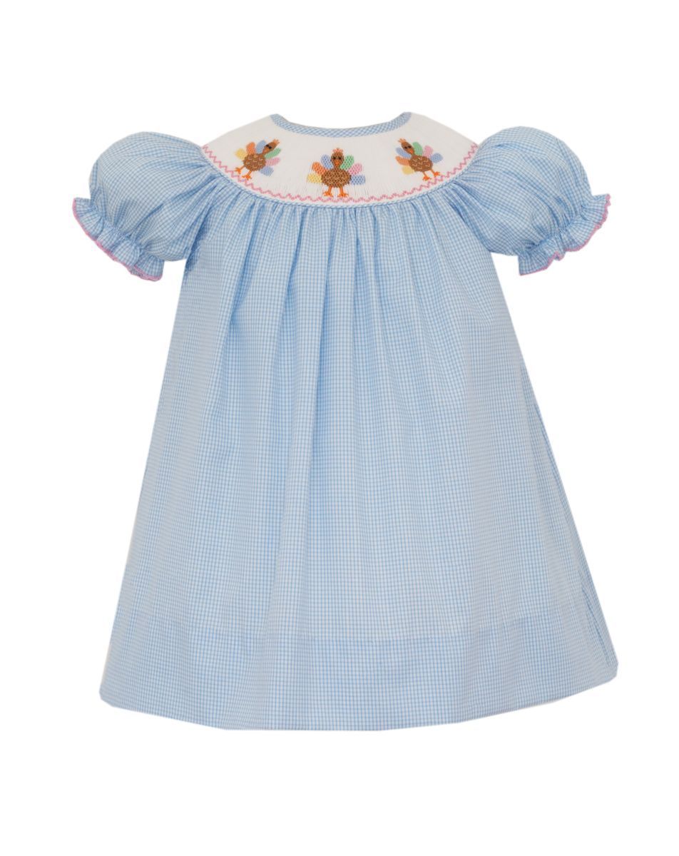 Blue Check Smocked Bishop Turkey Dress