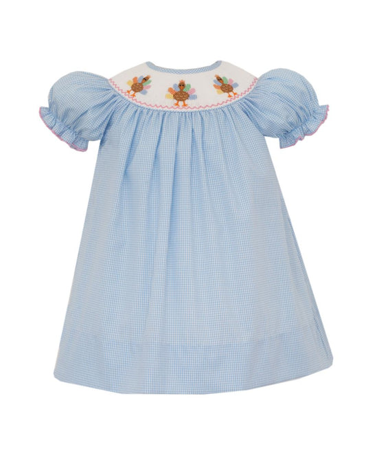 Blue Check Smocked Bishop Turkey Dress