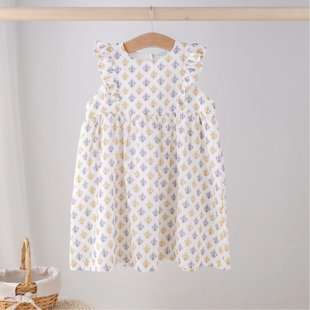 Black & Gold Fleur De Lis Organic Muslin Dress