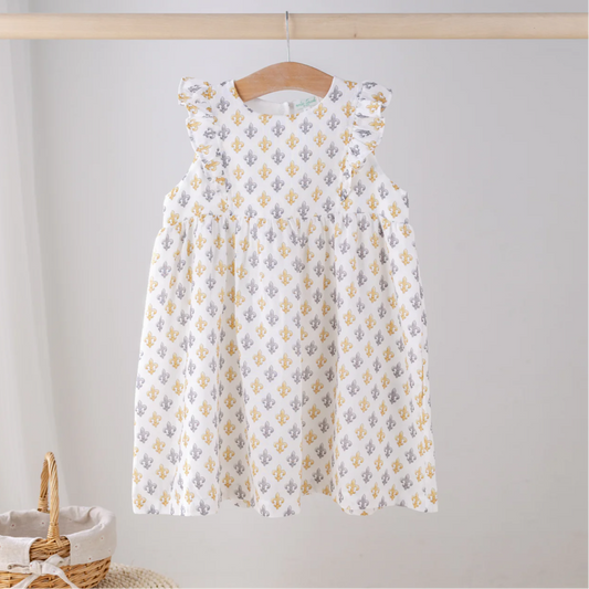 Black & Gold Fleur De Lis Organic Muslin Dress