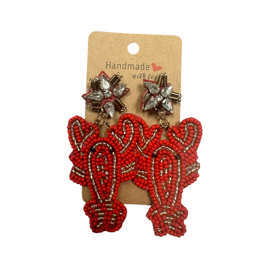 Red gold and crystal dangle crawfish earrings