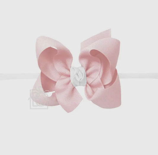 White and Light Pink Headband with Grosgrain Bow