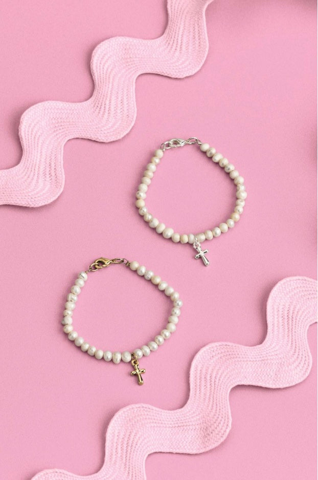 Pearl Beaded Cross Bracelet